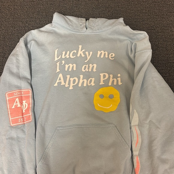 Alpha Phi Blue Hoodie with Yellow Smiley - Picture 1 of 1